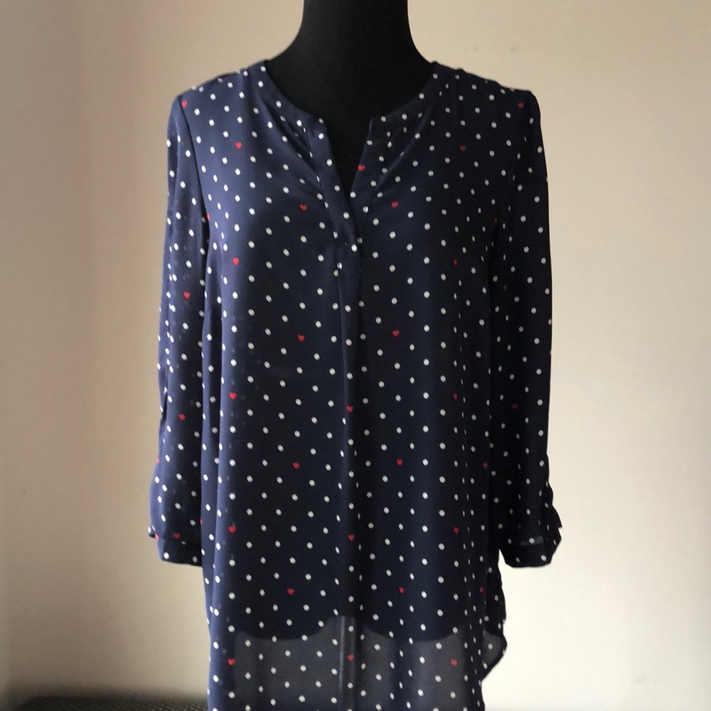Dalia Heart & Polka Dot Navy Blue Blouse - Size M